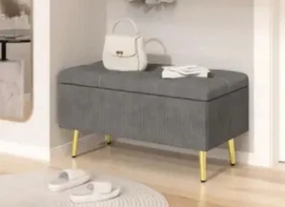 Sitzbank mit stauraum Polsterbank Truhenbank Schuhbank 80x40x45cm in grau - Bild 1 von 4