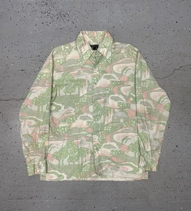 VTG 70s JC Penny Hippie All Over Print Button Up Shirt - Green/Pink- Size- Large - Picture 1 of 6