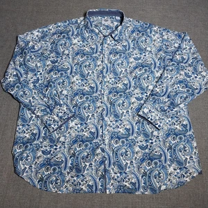 Kilburne & Finch blaues Paisley Hemd mit Knopfleiste 3XL Langarm Umschlagmanschette - Bild 1 von 7