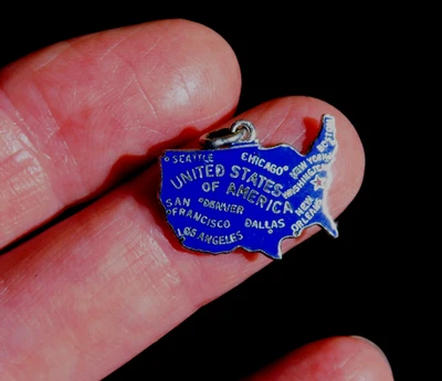 Nuevo de Lote Antiguo Mapa Esmaltado Dije Azul Marino Firmado Danecraft Esterlina Foto 1 de 4