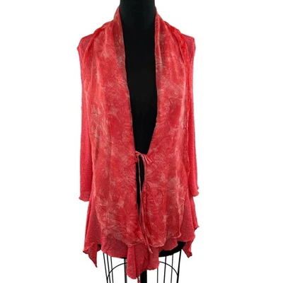 Alberto Makali Open Knit Coral Pink Sheer Shawl Collar Long Sleeve Cardigan Sz L Foto 1 de 4