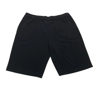 Susan Graver | Pantalones cortos de cintura elástica de tiro alto negros lisos | Petites PL para mujer Foto 1 de 4