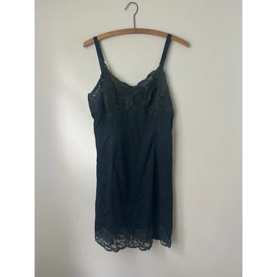 Vintage Black Lace Trim Slip Dress Whismigoth Cottagecore Witchycore - Image 1 of 4