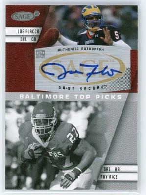 Sage Joe Flacco RC 2008 automático Ray Rice #A-12A Ravens Foto 1 de 2