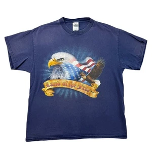 Delta T-Shirt Men's Large Blue Land Of The Free Bald Eagle USA Flag America VTG - Picture 1 of 8