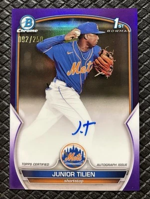 JUNIOR TILIEN 2023 Bowman Chrome Purple Refractor Rookie Auto /250 Mets RC - Image 1 of 2