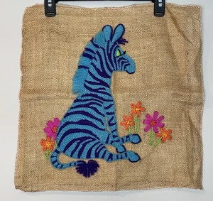 Vtg 70s Paragon Needlecraft Crewel Creatures Zebra On Burlap Completed 18” - Picture 1 of 4