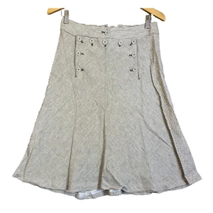 J Crew Sailor Button Midi Skirt Size 0 Brown Stripe Linen Lace Up Coastal Beach - Picture 1 of 9