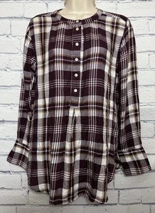 Pullover Ann Taylor LOFT mediano a cuadros 1/2 botones manga larga púrpura - Imagen 1 de 5