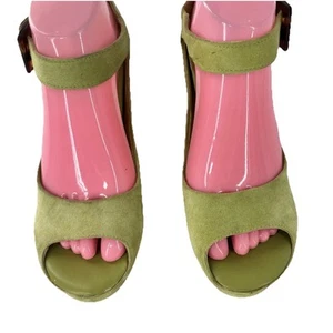 GENUINE SUEDE WEDGE Shoes Women's 7.5 JOHNSTON & MURPHY Open Toe Lime Green - Picture 1 of 8