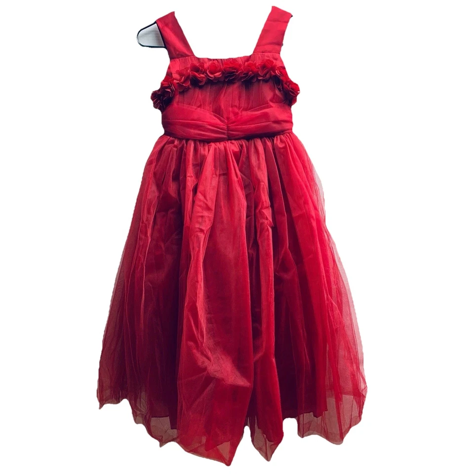 Vestido de tule vermelho feminino detalhes florais tamanho 130 EUA 6/7 concurso feriado Natal - Imagem 1 de 4