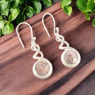 Pink Opal Turquoise Gemstone 925 Sterling Silver Jewelry Earring1.67" For Gift - Image 1 of 4