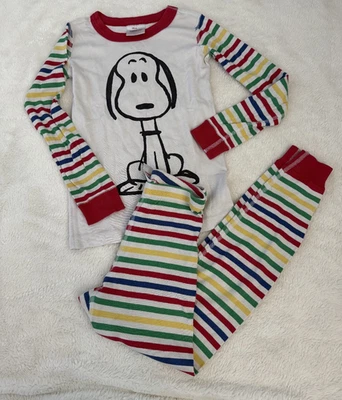 Hanna Andersson Snoopy Peanuts Stripe Organic Cotton Pjs 130 8 Boy Girl - Image 1 of 3