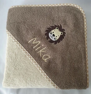 Kapuzenbadetuch Löwe mit  Name Namen Babyhandtuch personalisiert Junge braun - Bild 1 von 1