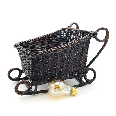 Vtg Wicker Sleigh Home Decor Christmas Winter Decoration Gift Basket Dark Brown - Image 1 of 4