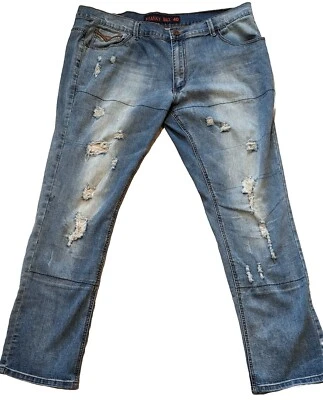 Jeans Franky Max Azul Denim Envejecido 38x32 Bolsillos Bordados Borde Cuero Foto 1 de 4