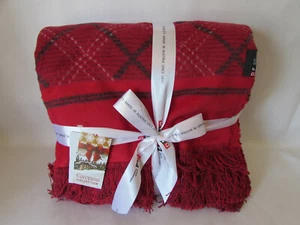 David Fussenegger Red Plaid Border With Fringe Oversized Throw 59" X 79" Austria - Picture 1 of 10