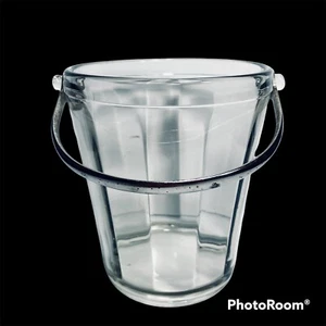 Glas Eiskübel klar getäfelt gerippt Silber Bügel Griff 6" hoch Vintage - Bild 1 von 9