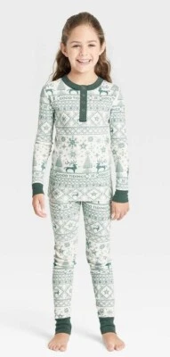Hearth & Hand Kids' Reindeer Good Tidings 2pc Pajama Set, Green/Cream, Size 6 - Image 1 of 4