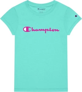 NWT Champion Girls' Solid Graphic T-Shirt Aqua Blue Size XS $20 4B160 - Picture 1 of 2