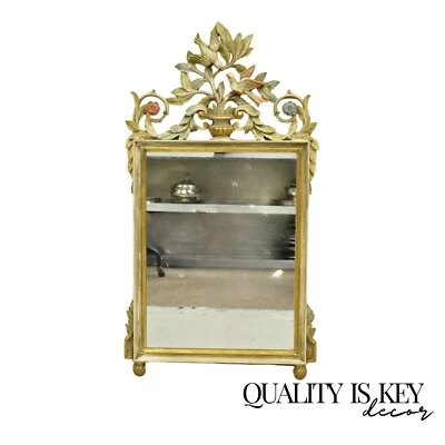 Винтажное итальянское неоклассическое резное деревянное расписное настенное зеркало с птицами и цветами - Изображение 1 из 4