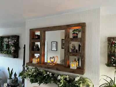 Rustic Driftwood style farmhouse Multi Shelf Mirror - Image 1 of 4