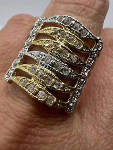 GOLD RING 10k Wide Multi thick stack solid cz ful finger 7.5 ask 6 6.5 7 8 8.5 9 - Picture 1 of 14
