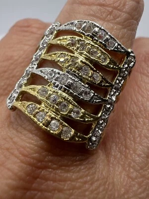 GOLD RING 10k Wide Multi thick stack solid cz ful finger 7.5 ask 6 6.5 7 8 8.5 9 - Image 1 of 4