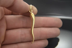 Cornicello Italian Horn Pendant 39mm Hand made in 18k Yellow Gold (Solid Item) - Picture 1 of 4
