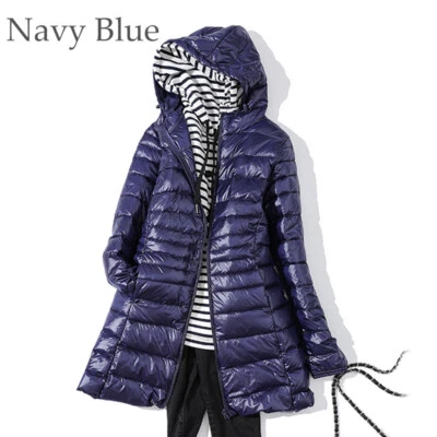 Women Duck Down Coat Ultralight Winter Jacket Hooded Long Overcoat Plus Size - Image 1 of 4