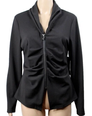 Samuel Dong Black Jacket Ruched Zip Long Sleeves NWT S - Image 1 of 4