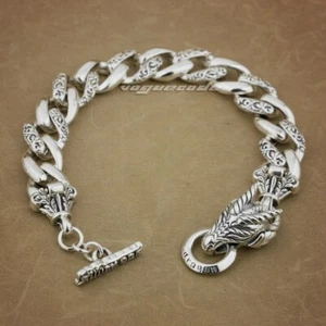 925 Sterling Silver Dragon Bracelet Biker Punk Link Chain Jewellery 8F002C - Picture 1 of 22