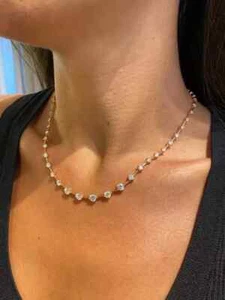 6Ct Round Cut Lab Created Diamond Tennis Choker Necklace 14k Yellow Gold Plated - Picture 1 of 9