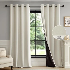 FMFUNCTEX 100% Beige Verdunkelungsvorhänge für Schlafzimmer, Creme Webstrukturvorhang - Bild 1 von 9