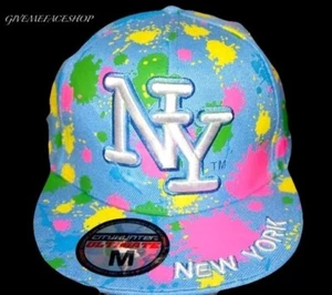 Cappello aderente Ny splash blu cielo, cappello da baseball punta piatta stampa all over City Hunter - Foto 1 di 2