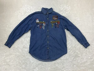 Vtg Solutions Womens Size S Embroidered Christmas Theme Long Sleeve Denim Shirt - Picture 1 of 8