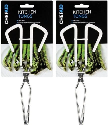 2x Chef Aid Chrome Kitchen Cooking Food Tongs - Ideal for Grills BBQ Salads - Image 1 of 1