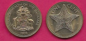BAHAMAS 1 CENT 1974 UNC STARFISH,11,000 MINTAGE,VALUE AT TOP,ELIZABETH II,NATION - Picture 1 of 1