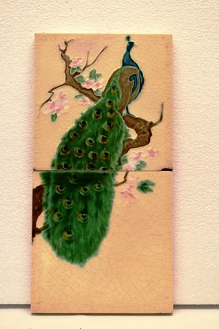 Antique Peacock Design Tile Majolica Ceramic By Richards England Decorative "22 Cover
