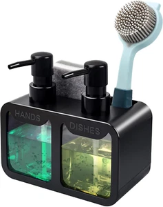 Kitchen Hand Soap and Dish Soap Dispenser Set, Dual Soap Dispenser with Sponge C - Picture 1 of 12