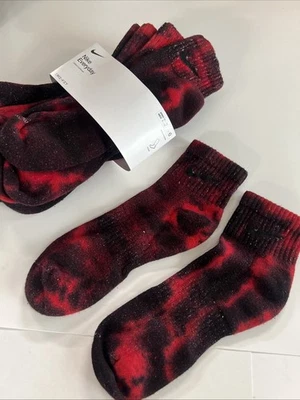 New ONE PAIR Custom Tie Dye Nike Everyday Dri-Fit Ankle Socks L Red Black - Image 1 of 3
