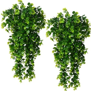 2pcs Artificial Hanging Plants Fake Hanging Plant Faux Eucalyptus Leaf Greene... - Picture 1 of 7