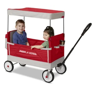 Radio Flyer, Family Wagon with Canopy, Folding Wagon, Light Gray and Red - Picture 1 of 9