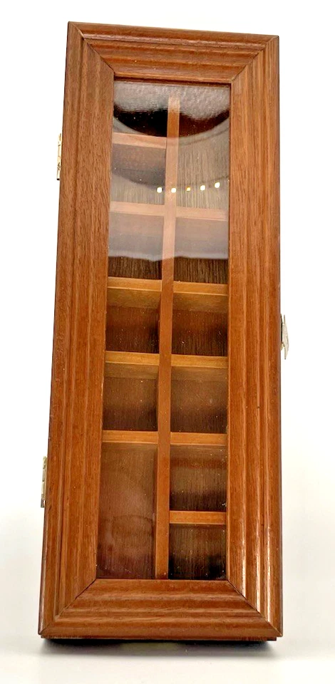 VITRINA DE PARED DE MADERA VINTAGE PARA MINIATURAS PUERTA DE VIDRIO GABINETE DE CURIOSIDADES 12"X4"X1 Foto 1 de 4