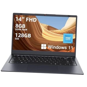 14 inch Windows 11 Laptop Computer, 8GB DDR4 RAM 128GB SSD, 4-Core Intel CPU - Picture 1 of 7