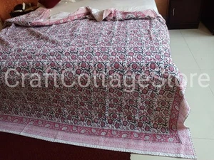 Beautiful Kantha Hand Block Print Handmade King Size Bedspread Throw Quilt Red - Picture 1 of 19