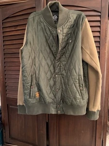 Size Lrg- LRG Vintage Bomber Jacket Forest Green Zip & Button Up Hidden Pocket - Picture 1 of 6