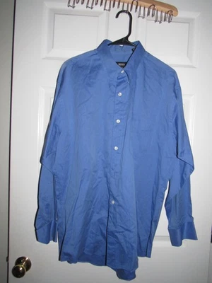 HUGO BOSS Dress Shirt 16 32/33 Blue Hidden Button Down Excellent Cotton - Image 1 of 4