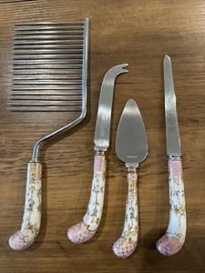 4 Vtg English Sheffield Hand Painted House Of Prill Stainless Utensils Porcelain - Picture 1 of 12