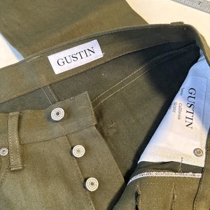 Gustin California grün Herren 30x33 schmale Passform Raw Selvedge Denim Knopfleiste USA - Bild 1 von 13